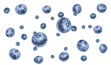 Havaya yaban mersini sıçrat. Düşen meyve şeffaf arkaplanda izole.