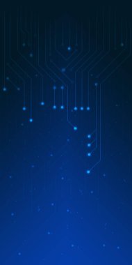 Modern fütürist teknoloji geçmişi. Devre kartının hareket bulanıklığı ve parlayan koyu mavi arkaplan noktalar.