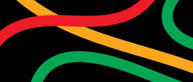 Siyah arkaplanda kırmızı, turuncu ve yeşil kavisli çizgiler. Renkli dalgalı çizgiler ve koyu geri akım