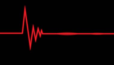 Siyah arka planda kırmızı ve parlayan kalp atışı sembolü. Kalp atışı ekranında tıbbi konsept.