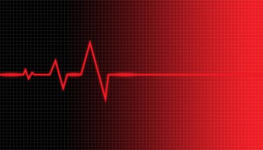 Ağ ve siyah arkaplanda kırmızı çizgi kalp atışı sembolü. Kalp atışı ekranında tıbbi konsept.