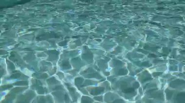 4K gerçek zamanlı video kaydı. Su yüzeyine yansıyan temiz su dalgaları ve güneş ışığı.