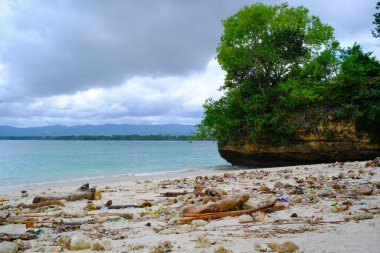 Soyut Odaklanmış Bulanık Arkaplan Pangandaran 'da güzel bir kıyı manzarası - Endonezya. Odaklanma