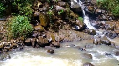 Bandung, Endonezya 'daki yüksek bir uçurumdan sızan su görüntüsü.