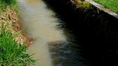 Manzara görüntüsü. Bandung bölgesindeki bir kanalda toprak tarafından engellenen su akışının video görüntüsü - Endonezya