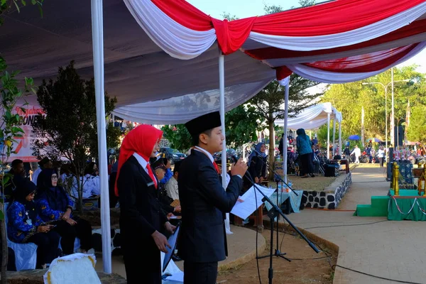 stock image Bandung, West Java, Indonesia - 17 August, 2023 : View of Government Officials attending the flag ceremony commemorating Indonesia's 78th independence day, in the city square.