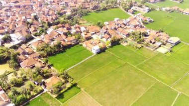 Drone Görüntüleri. Pangradinan Dağı 'nın yamaçlarındaki pirinç tarlalarını çevreleyen yerleşim alanlarının hava görüntüsü. Bandung City 'nin kenar mahallelerinin manzarası. Yüksek Kalite 4K Videolar