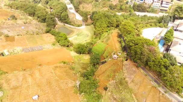 印度尼西亚万隆市种植园和住宅区的空中景观录像 农业用地和住区的无人机图像 位于山顶的4K视频 — 图库视频影像