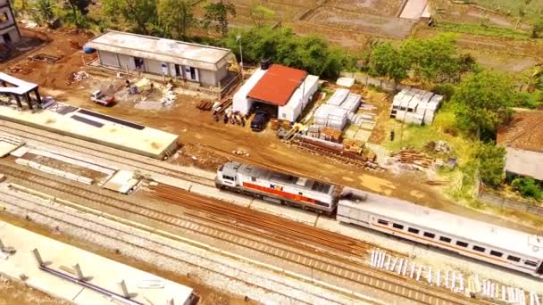 Transportation Footage Established Aerial View Train Arrives Stops Cicalengka Station — Stock Video