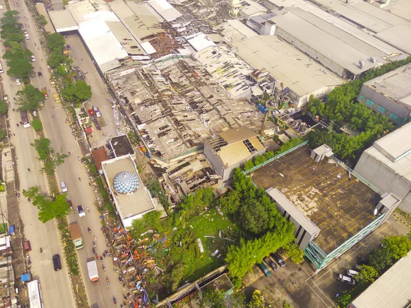 The impact of the natural disaster of a typhoon that hit the Rancakek area and the Sumedang border on February 21 2024, Indonesia. Shot from a drone flying 200 meters high