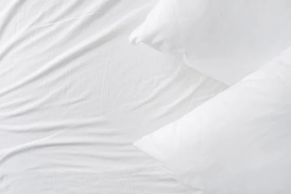 Top View Soft Pillows Cotton Clean Pillowcase Comfort Mattress Bedclothes — Stock Photo, Image