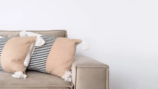Bequeme Modulare Couch Mit Kissen Vor Kopierraum Hintergrund Wohnzimmer Mit — Stockfoto