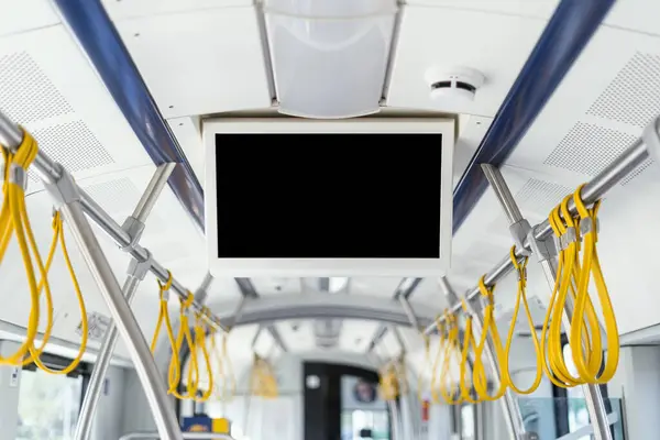 Современный Пустой Экран Телевизора Внутри Автобуса Поезда Трамвая Реклама Уведомление Лицензионные Стоковые Изображения