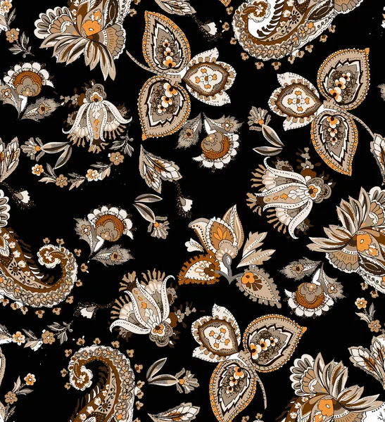 Paisley vintage illüstrasyon kusursuz desensiz renkli soyut. Etnik çiçek folklorlu kaşmir element. Beyaz arkaplan.