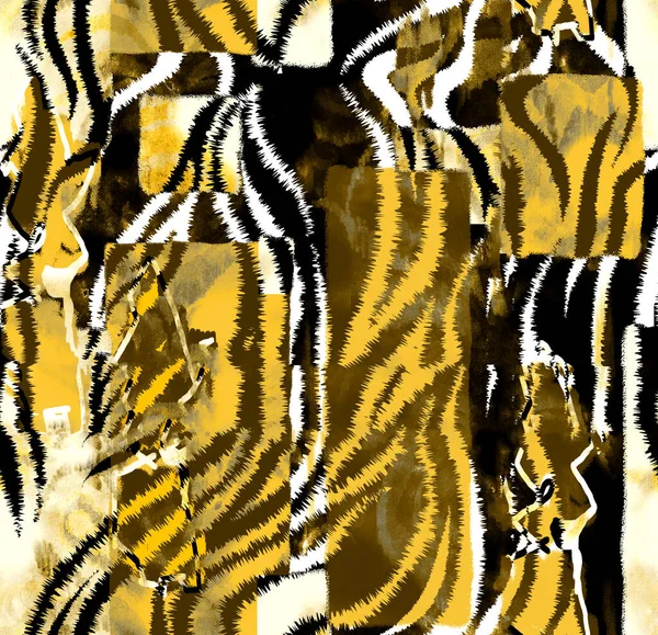 Nahtlose Handzeichnung Tiger Textur Und Zebra Textur Afrikanischer Animal Print — Stockfoto