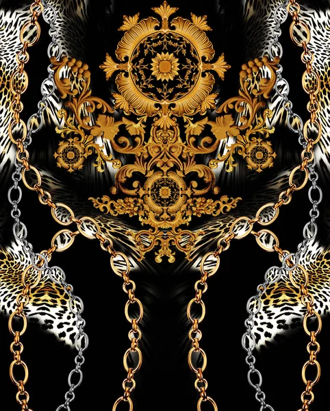 Zlaté Barokní Leopardí Pozadí — Stock fotografie