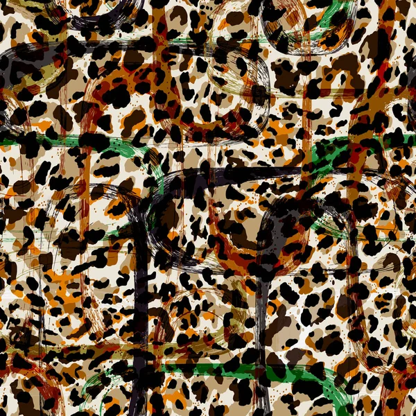 Abstraktes Handgezeichnetes Leopardenmuster Zebra Schlangennahtlos Mit Geometrischen Und Pinselbemalten Elementen — Stockfoto