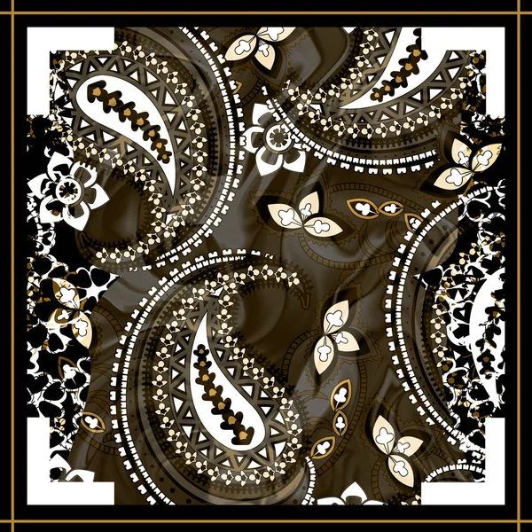 Farverige Blomstret Tørklæde Mønster Design Med Geometriske Motiver Lys Baggrund - Stock-foto