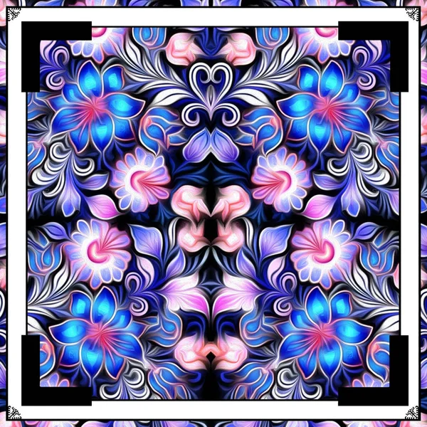 Motif Foulard Floral Coloré Avec Des Motifs Géométriques Sur Fond — Photo