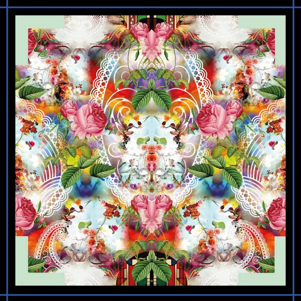 Πολύχρωμο Floral Φουλάρι Σχέδιο Μοτίβο Γεωμετρικά Μοτίβα Ελαφρύ Φόντο Shawl — Φωτογραφία Αρχείου