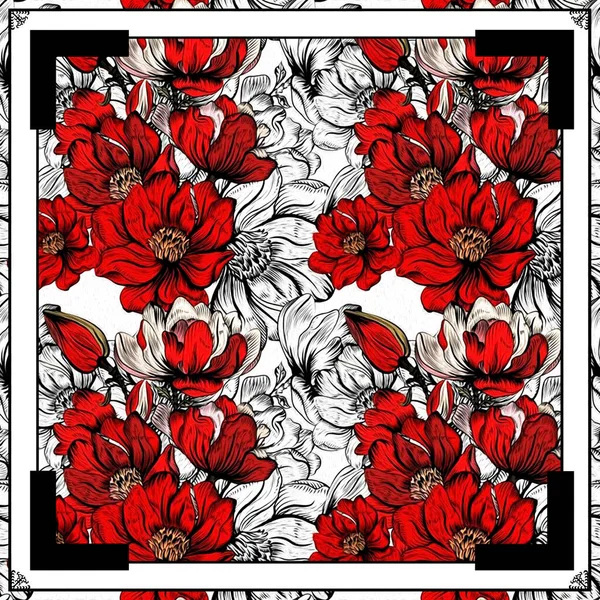 Φουλάρι Σχεδιασμό Αφηρημένη Λουλούδι Pattern Beautiful Γεωμετρικό Τετράγωνο Φουλάρι Μοτίβο — Φωτογραφία Αρχείου
