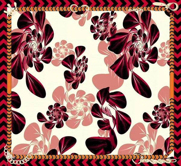 Scarf Design Abstract Flower Pattern Beautiful Geometric Square Scarf Pattern — Stock Photo, Image