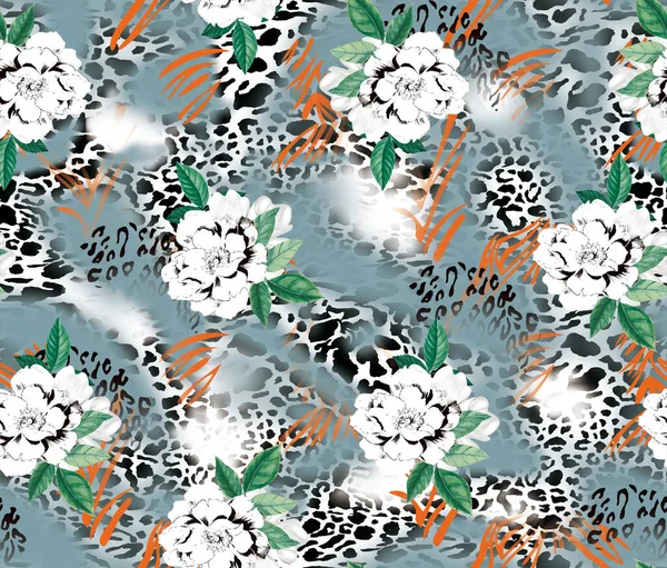 Αφηρημένη Λουλούδια Λεοπαρδάλεις Ακουαρέλα Εικονογράφηση Χειροκίνητη Σύνθεση Σχεδιασμός Για Κάλυμμα — Φωτογραφία Αρχείου