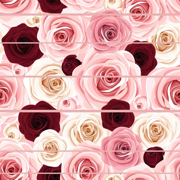 Векторна Безшовна Текстура Фону Рожевими Бордовими Білими Трояндами — стокове фото