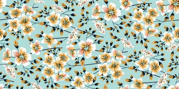 Aquarelverf Van Blad Bloemen Naadloos Patroon Witte Achtergrond — Stockfoto