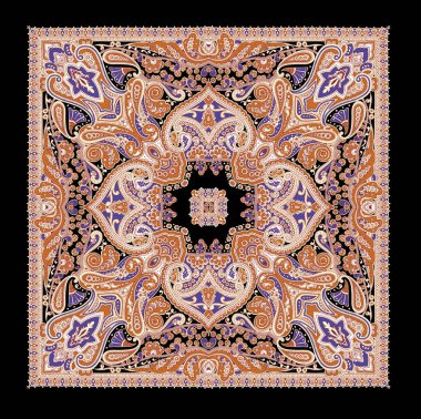 Açık arkaplanda geometrik motifleri olan renkli çiçekli eşarp deseni tasarımı