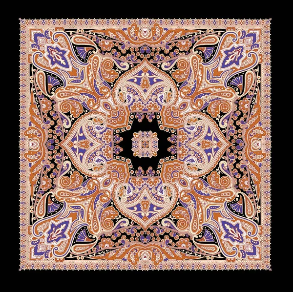 Açık arkaplanda geometrik motifleri olan renkli çiçekli eşarp deseni tasarımı