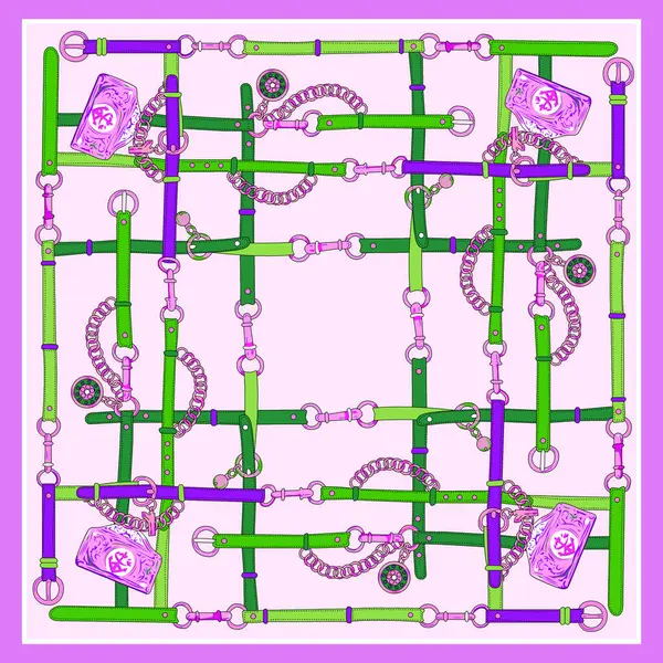 Açık arkaplanda geometrik motifleri olan renkli çiçekli eşarp deseni tasarımı