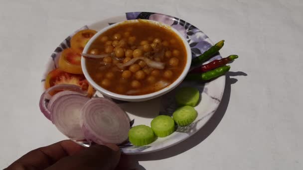 Chole Masala Traditionell Nordindisk Lunch Middag Frukost Läcker Indisk Mat — Stockvideo