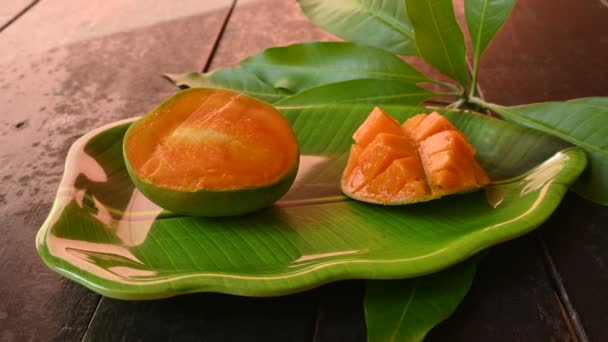 Rebanada Mango Mango También Llama Rey Los Frutos Esta Fruta — Vídeos de Stock