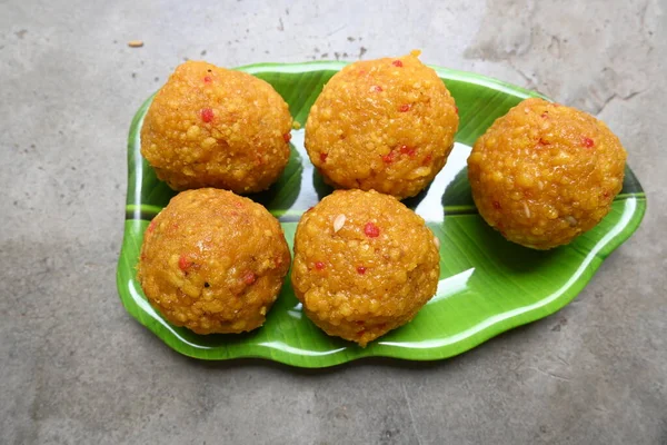 Ινδικό Γλυκό Laddu Επίσης Γνωρίζουμε Bundi Ladoo Είναι Κατασκευασμένα Από — Φωτογραφία Αρχείου
