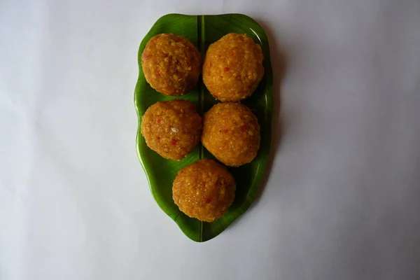 Indian Sweet Laddu Também Conhecido Como Ladoo Bundi São Feitos — Fotografia de Stock