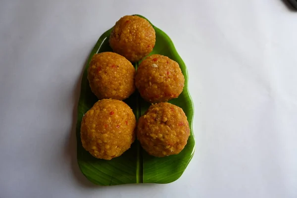 Indian Sweet Laddu Também Conhecido Como Ladoo Bundi São Feitos — Fotografia de Stock