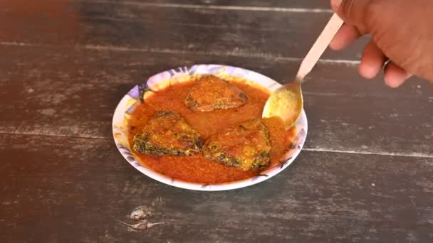 Utsökt Indisk Fiskcurry Traditionell Asiatisk Fisk Curry Maträtt Indiska Köket — Stockvideo