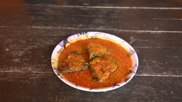 Delicioso Curry Pescado Indio Plato Tradicional Asiático Curry Cocina India — Vídeos de Stock