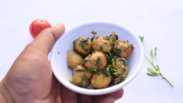 Aloo Methi Fenugreek Potato Vegetable Made Fresh Fenugreek Leaves Potatoes — ストック動画