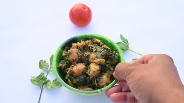 Aloo Methi Fenugreek Potato Vegetable Made Fresh Fenugreek Leaves Potatoes — Video