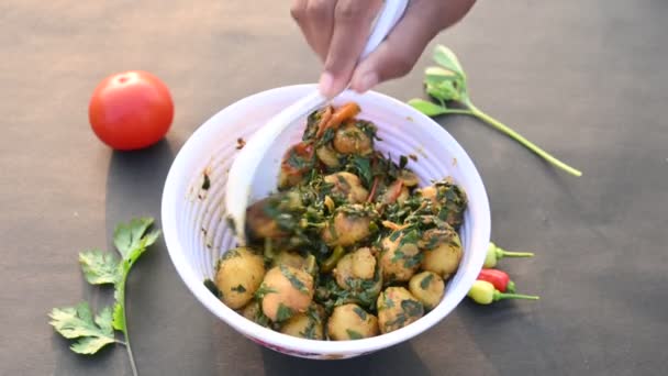 Aloo Methi Fenugreek Potato Vegetable Made Fresh Fenugreek Leaves Potatoes — Stok Video
