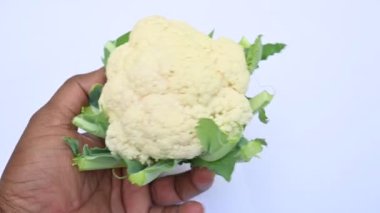 Beyaz arka planda karnabahar. Brassica familyasından, Brascaceae familyasından birkaç sebzeden biridir. Diğer isimleri Brassica oleracea, Brüksel lahanası ve Cole.