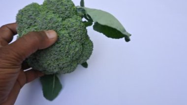 Beyaz arka planda brokoli. Diğer adı Brassica oleracea var italica. Bu lahana familyasından yenilebilir yeşil bir bitki. Brokoli özellikle zengin bir C ve K vitamini kaynağıdır..