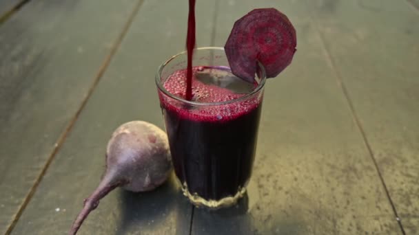 Beet Juice Healthy Beetroot Juice Glass Fresh Beetroot Table Healthy — Stock Video