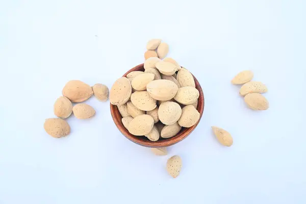 stock image Almond with shell. It's other name Prunus amygdalus and Prunus dulcis. The almond is also the name of the edible and widely cultivatedseedof this tree. indian almond.