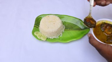 Lezzetli Hint balığı, pirinçli köri. Geleneksel Asya balık köri yemeği. Asya yemeği ve yemeği. Tüm Hindistan 'da seviliyor. Hint usulü körili balık pilav ile servis edilir. Hint yemeği.. 