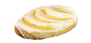 slice of salt bread cut with butter, called French bread in Brazil, Brazilian tradition, white background, isolated