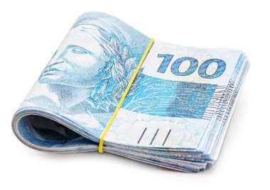 100 reais banknot, Brezilya parası, bin reais, ödeme, maaş, izole beyaz arka plan