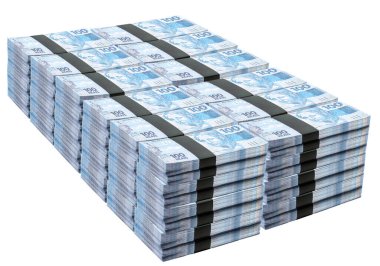 one million reais, one million cash, prize money, brazil lottery, big luck or prize money concept, bundles of 100 reais banknotes, one hundred brazil reais on isolated white background, with coyspace